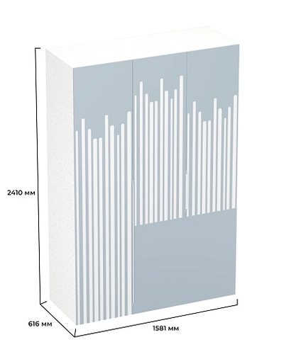 Шкаф двухдверный с фальш-стенкой и раздвижжными дверьми, фрезерованные фасады в эмали LE205 L/R