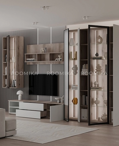 Шкаф со стеклянными фасадом полки стекло с подсветкой R220.1