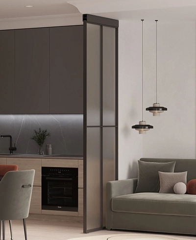 Сатинированная перегородка для зонирования в студии, стекло Сатинато GRACE 10