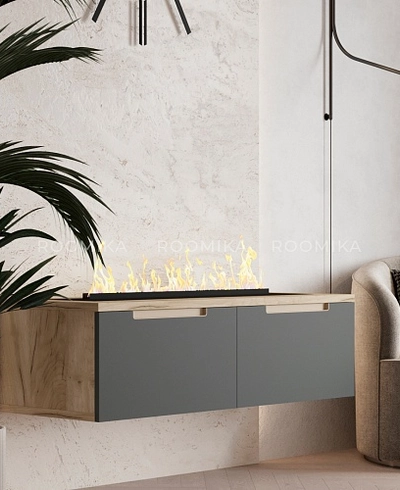 Тумба ТВ навесная с электрокамином, фасады в эмали LE548.451