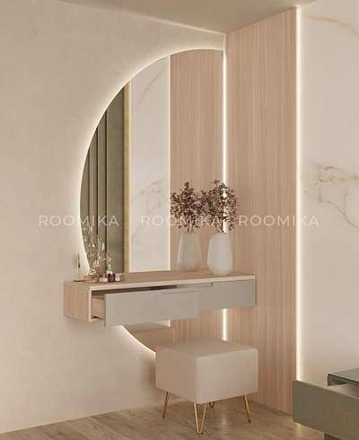 Cпальня с мягкой стеновой панелью и кроватью подиумом 2