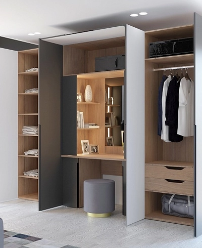 Стол туалетный с секцией и зеркалом с подсветкой, фасады в эмали LE404.60