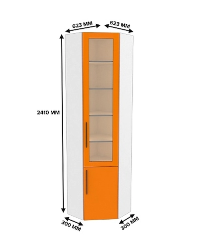 Шкаф угловой книжный со стеклом L247 с подсветкой
