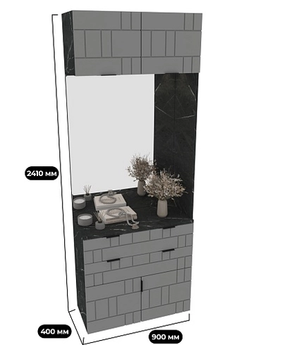 Тумба с зеркалом и комодными ящиками, фрезерованные фасады в эмали LE421 L/R