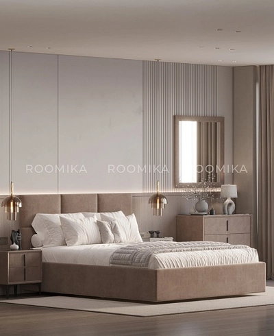 Cпальня с мягкой кроватью ВЕРСАЛ и мягкими тумбами 202