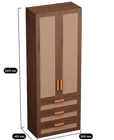 Шкаф книжный/для одежды с тремя ящиками, фасады натуральный ротанг L213