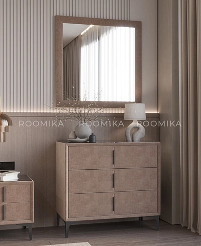 Комод мягкий, стекло прозрачное, ножки черные ГРЕЙС793