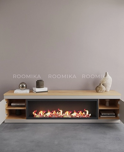 Тумба ТВ напольная с электрокамином, фасады в эмали LE546