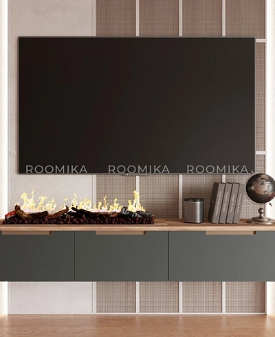 Тумба ТВ навесная с электрокамином, фасады в эмали LE548.451