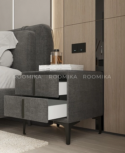 Тумба прикроватная мягкая, стекло прозрачное, ножки черные ГРЕЙС752