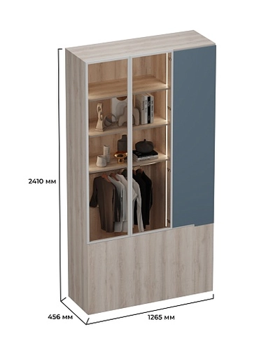 Шкаф трехдверный со стеклом в профиле с подсветкой, фасады в эмали LEF212.4-120 L/R