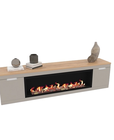 Тумба ТВ напольная с электрокамином, фасады в эмали LE546