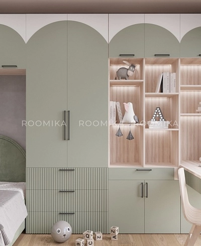 Шкаф книжный/для одежды с тремя ящиками, фрезерованные фасады в эмали LE213