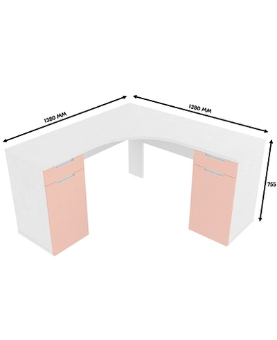 Cтол угловой равносторонний, фасады в эмали LE716