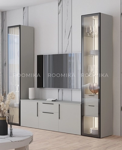 Шкаф со стеклянными фасадом полки стекло с подсветкой R220.1