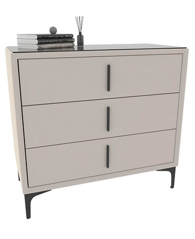 Комод мягкий, стекло прозрачное, ножки черные ГРЕЙС793