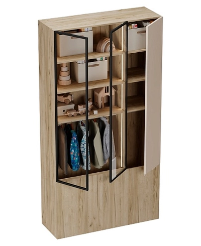 Шкаф трехдверный со стеклом в профиле с подсветкой, фасады в эмали LEF212.4-120 L/R