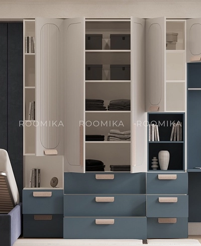 Шкафная группа для детской комнаты, фрезерованные фасады в эмали Лацио 206