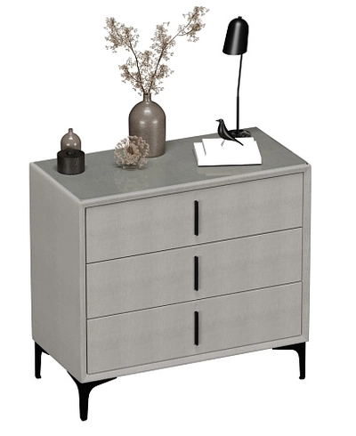 Комод мягкий, стекло прозрачное, ножки черные ГРЕЙС793