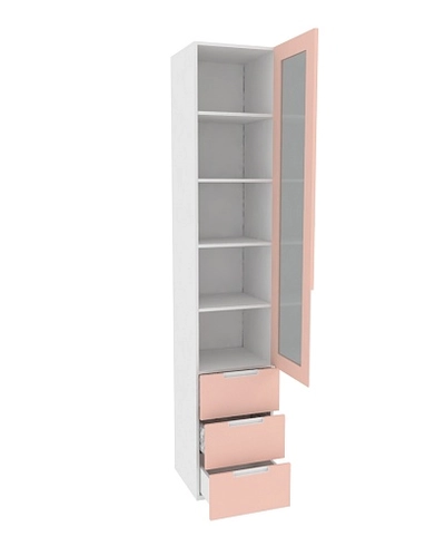 Шкаф книжный с ящиками со стеклом, фасады в эмали LE223S