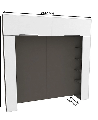 Ниша для кровати с секциями с подсветкой, фасады в эмали LE407.44
