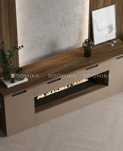 Тумба ТВ навесная с электрокамином, фасады в эмали LE550.450