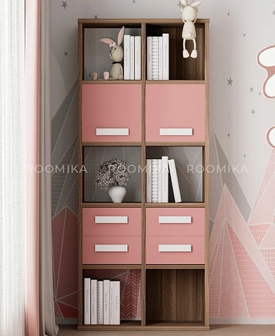 Стеллаж сквозной книжный на 10 ниш с ящиками E810