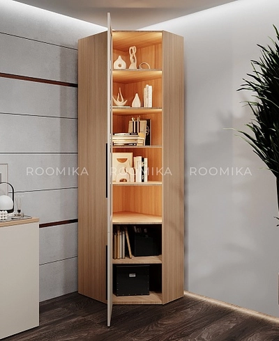 Шкаф угловой книжный со стеклом разносторонний с подсветкой L247.44 L/R