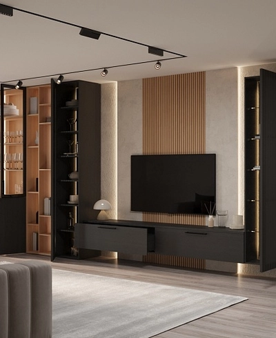 Шкаф навесной с подсветкой, фасады натуральный шпон LF275.350