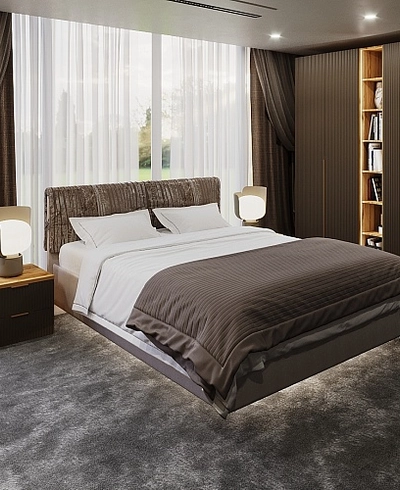 Кровать двуспальная Колибри с прикроватными тумбами с фрезеровкой