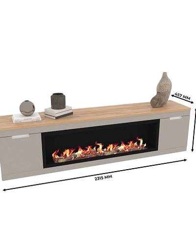 Тумба ТВ навесная с электрокамином, фасады в эмали LE546.451