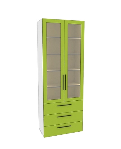 Шкаф книжный с тремя ящиками со стеклом L213S с подсветкой