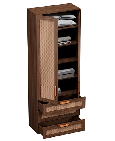 Шкаф книжный/для одежды с тремя ящиками, фасады натуральный ротанг L213