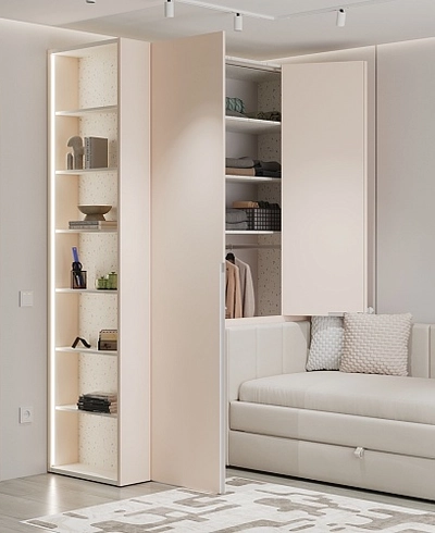 Шкаф двухдверный с фальш-стенкой и раздвижжными дверьми, фасады в эмали LE205 L/R