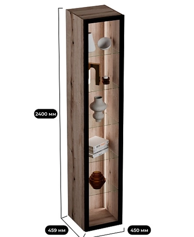 Шкаф со стеклянными фасадом полки стекло с подсветкой R220.1