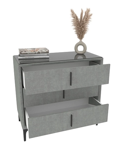 Комод мягкий, стекло прозрачное, ножки черные ГРЕЙС793