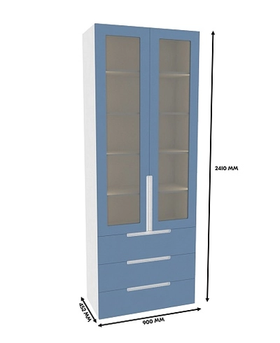 Шкаф книжный с тремя ящиками со стеклом, фасады в эмали LE213S с подсветкой
