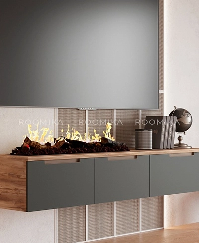 Тумба ТВ навесная с электрокамином, фасады в эмали LE548.451