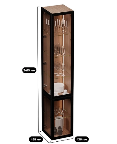 Шкаф завершающий для посуды со стеклянными дверьми в алюминиевом профиле с подсветкой R225