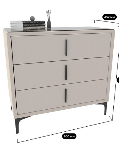 Комод мягкий, стекло прозрачное, ножки черные ГРЕЙС793