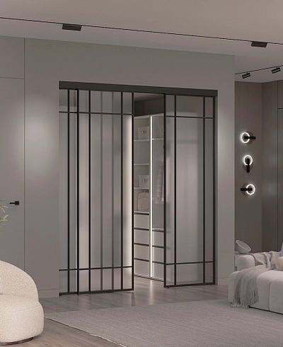 Сатинированная перегородка для гардеробной, стекло Сатинато GRACE 16