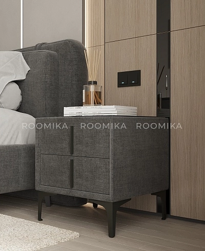 Тумба прикроватная мягкая, стекло прозрачное, ножки черные ГРЕЙС752