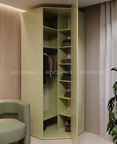 Шкаф угловой разносторонний, фрезерованные фасады в эмали LE218 L/R