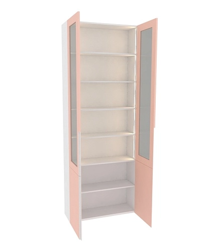 Шкаф книжный со стеклом, фасады в эмали LE240 с подсветкой