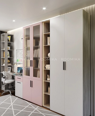 Шкаф книжный со стеклом L214S с подсветкой