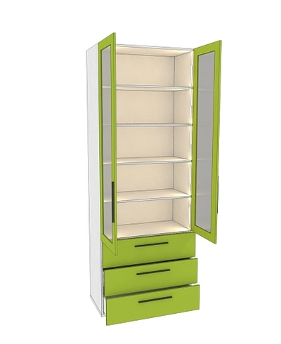 Шкаф книжный с тремя ящиками со стеклом L213S с подсветкой