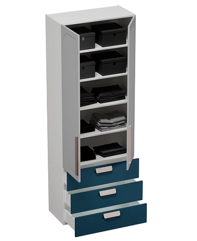 Шкаф книжный/для одежды с тремя ящиками, фрезерованные фасады в эмали LE213