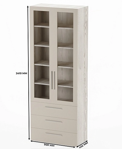 Шкаф книжный с тремя ящиками со стеклом L213S