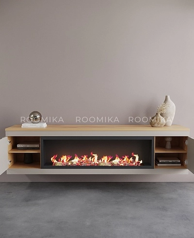 Тумба ТВ навесная с электрокамином, фасады в эмали LE546.451