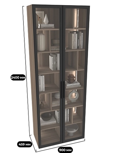 Шкаф-стеллаж со стеклянными фасадами с подсветкой R212